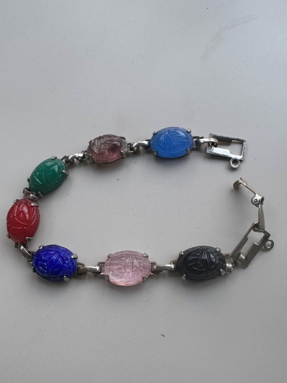 Vintage Multi-Color Scarab Link Bracelet - Green, Red, Blue, Pink, Purple, Black